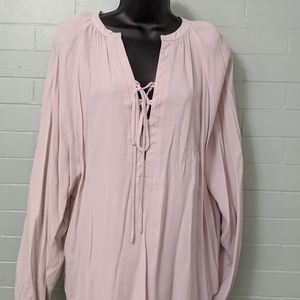 Top with lace up scoop neck grey L NWT fits as XL